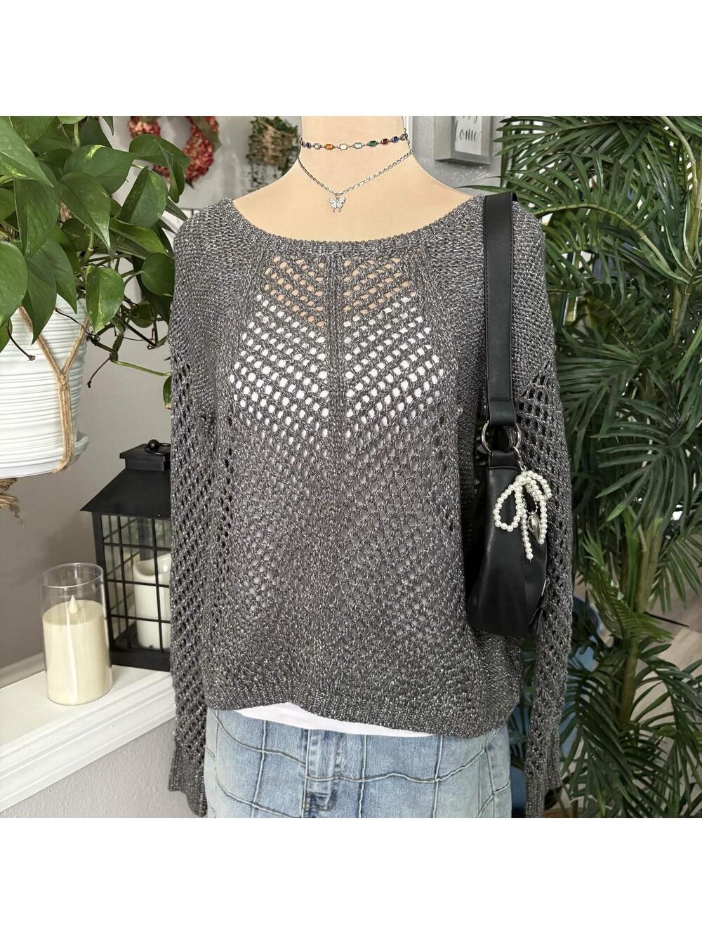 grey crochet sweater